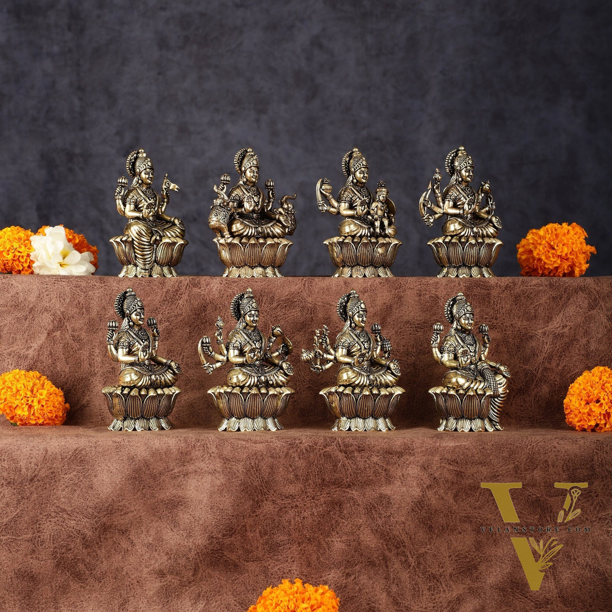 Brass Superfine Ashtalakshmi Idols - 3 Inch, Eight Forms of Goddess Lakshmi