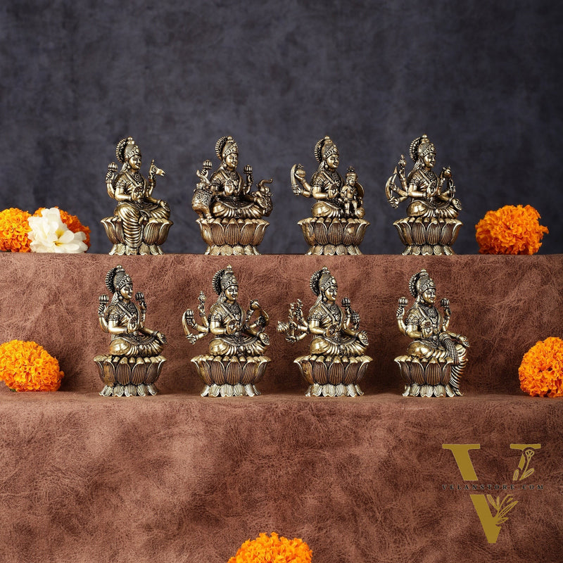 Brass Superfine Ashtalakshmi Idols - 3 Inch, Eight Forms of Goddess Lakshmi