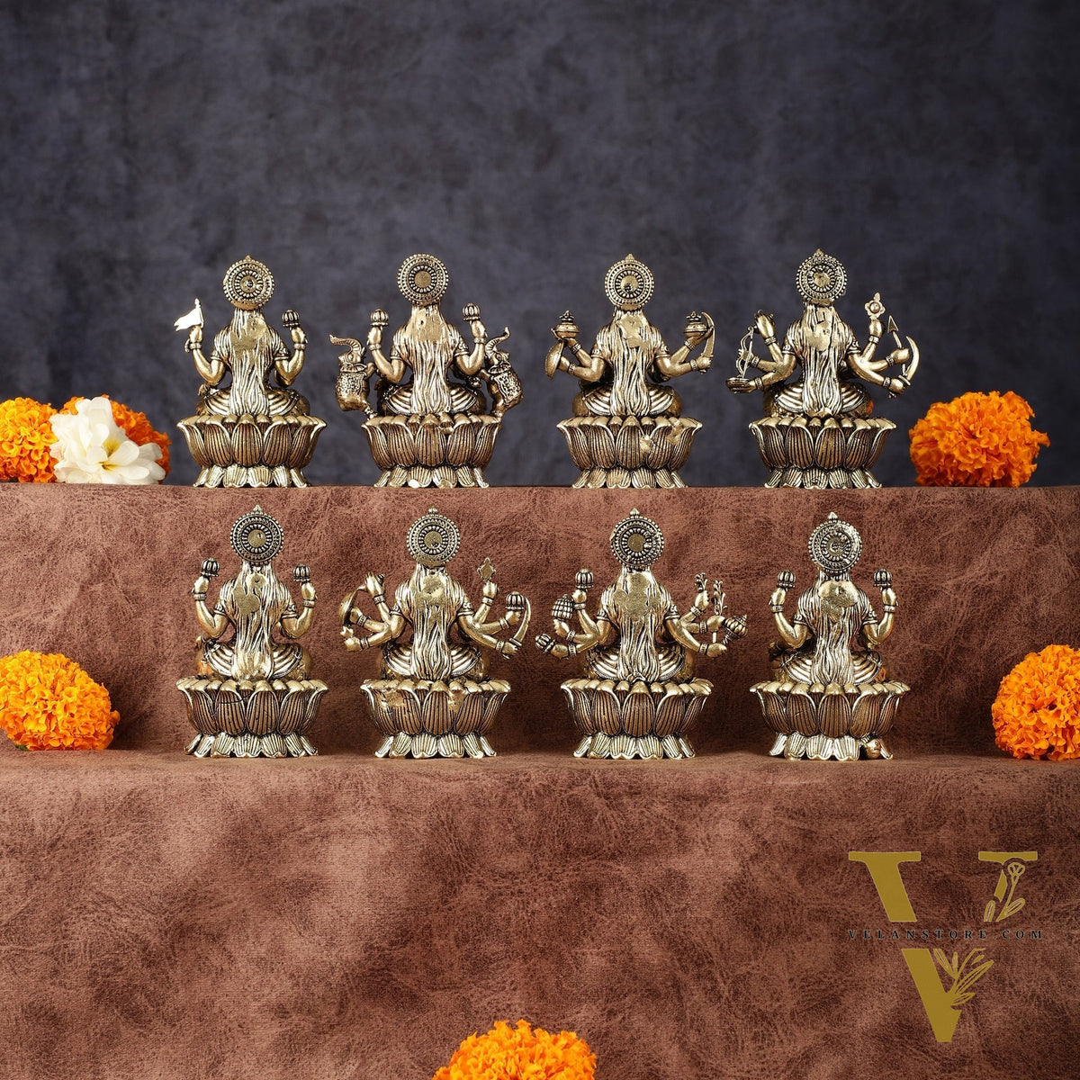 Brass Superfine Ashtalakshmi Idols - 3 Inch, Eight Forms of Goddess Lakshmi