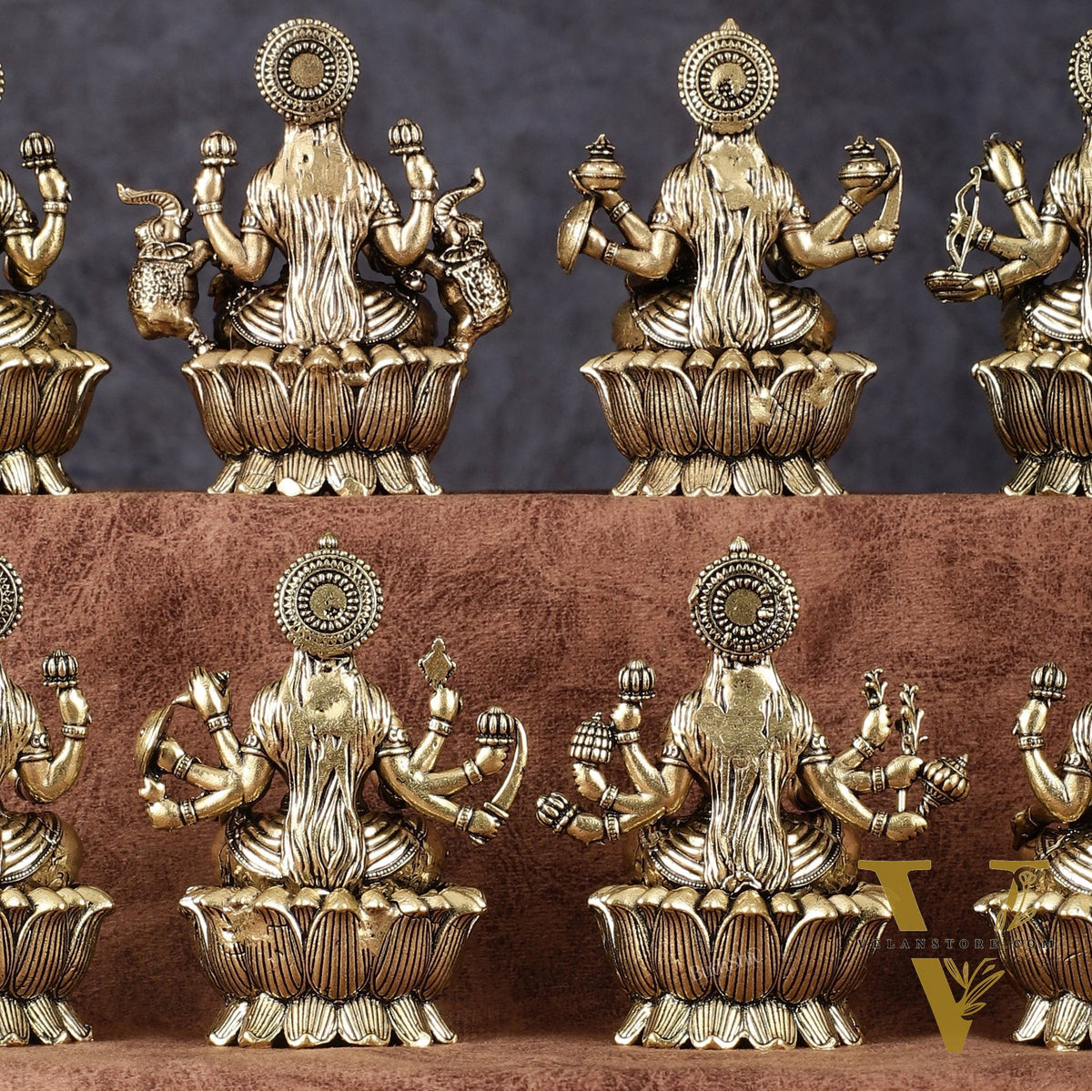Brass Superfine Ashtalakshmi Idols - 3 Inch, Eight Forms of Goddess Lakshmi