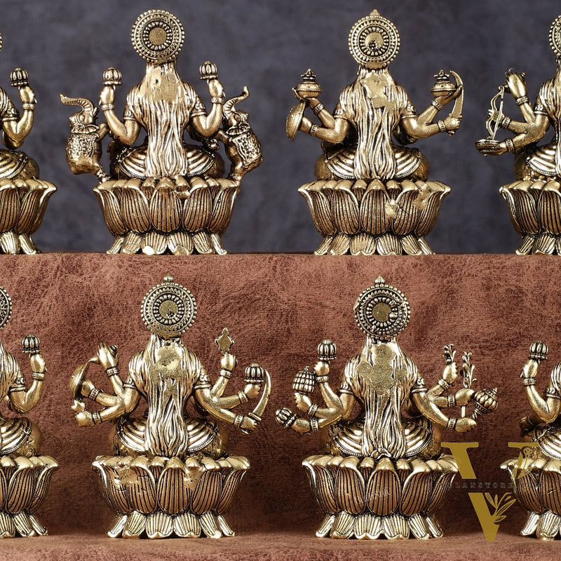 Brass Superfine Ashtalakshmi Idols - 3 Inch, Eight Forms of Goddess Lakshmi