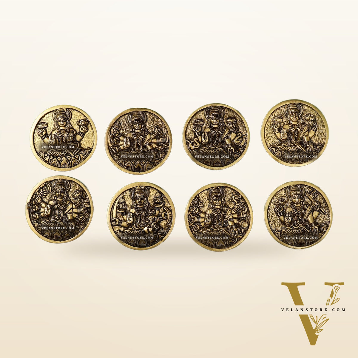 Brass Superfine Ashtalakshmi Round Wall Hangings Set - 4x4 inch