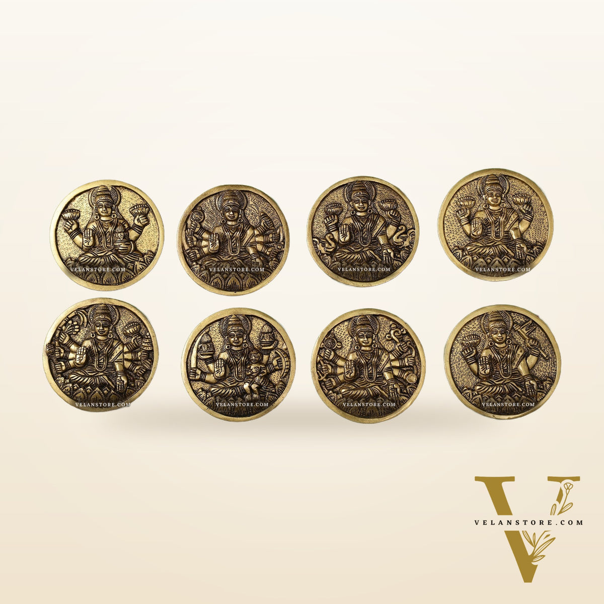 Brass Superfine Ashtalakshmi Round Wall Hangings Set - 4x4 inch
