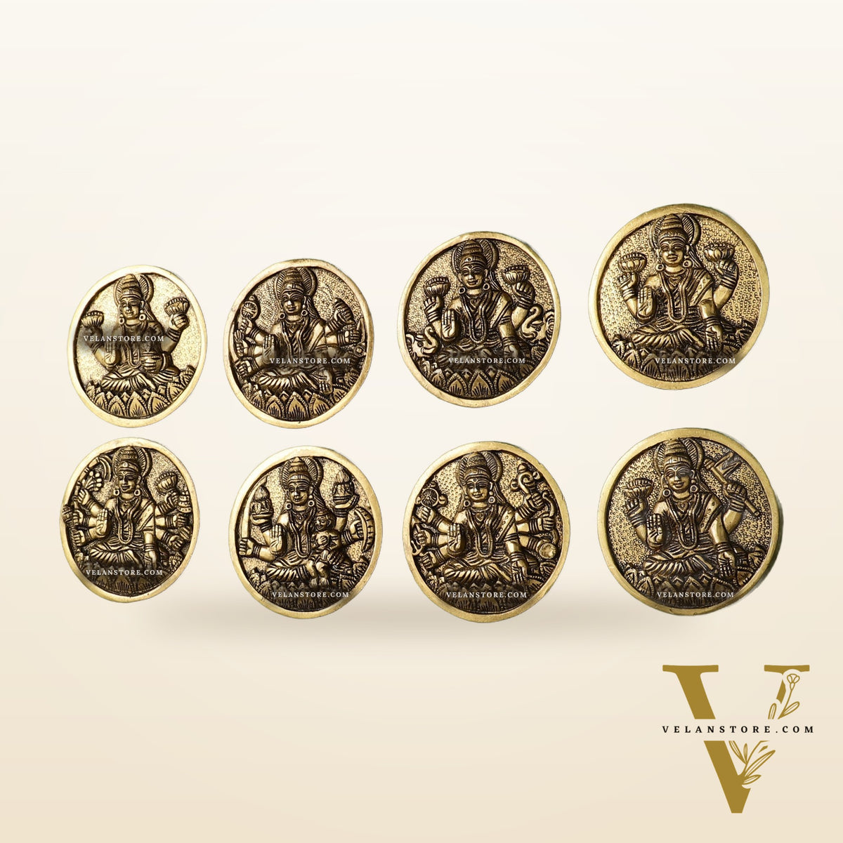 Brass Superfine Ashtalakshmi Round Wall Hangings Set - 4x4 inch