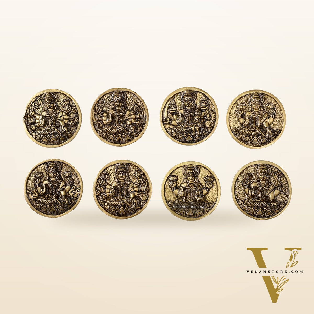 Brass Superfine Ashtalakshmi Round Wall Hangings Set - 4x4 inch
