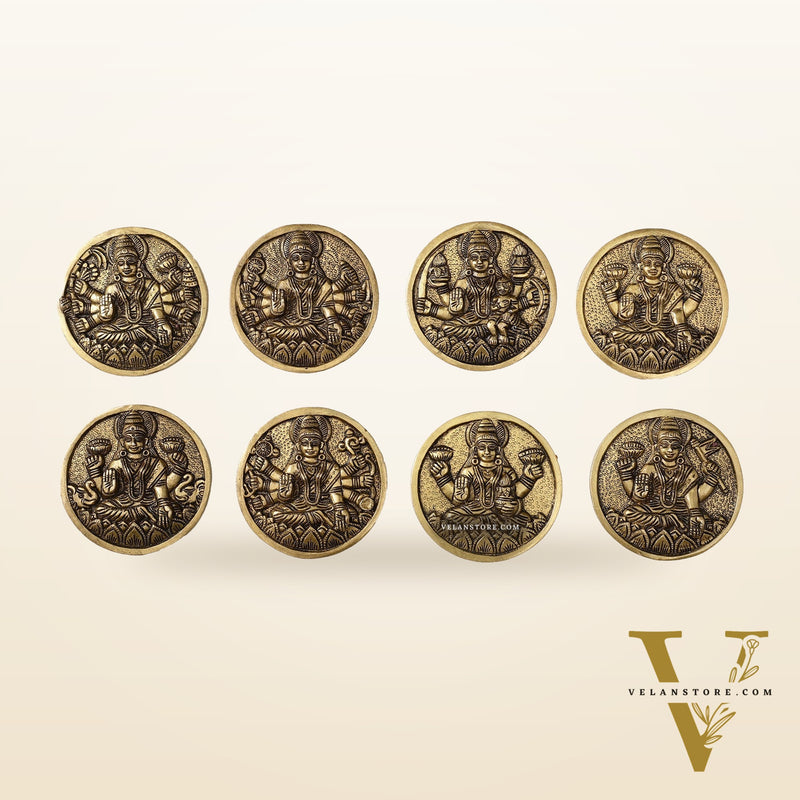 Brass Superfine Ashtalakshmi Round Wall Hangings Set - 4x4 inch