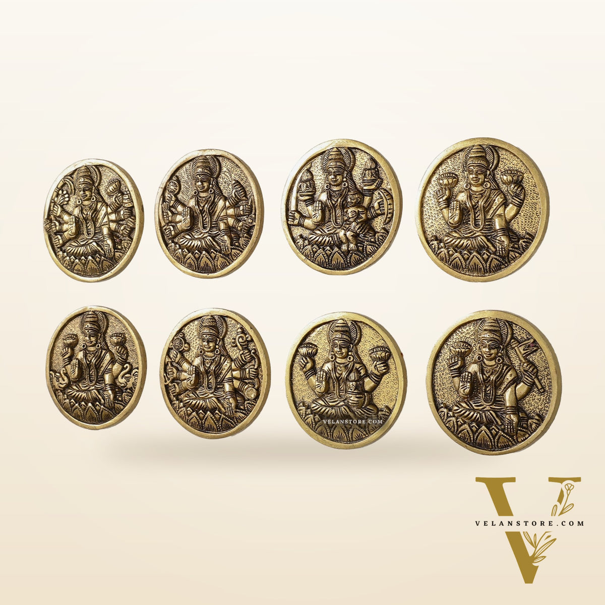 Brass Superfine Ashtalakshmi Round Wall Hangings Set - 4x4 inch