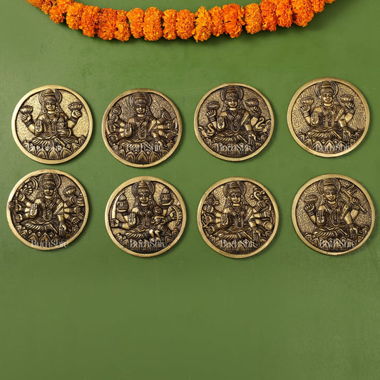 Brass Superfine Ashtalakshmi Round Wall Hangings Set - 4x4 inch