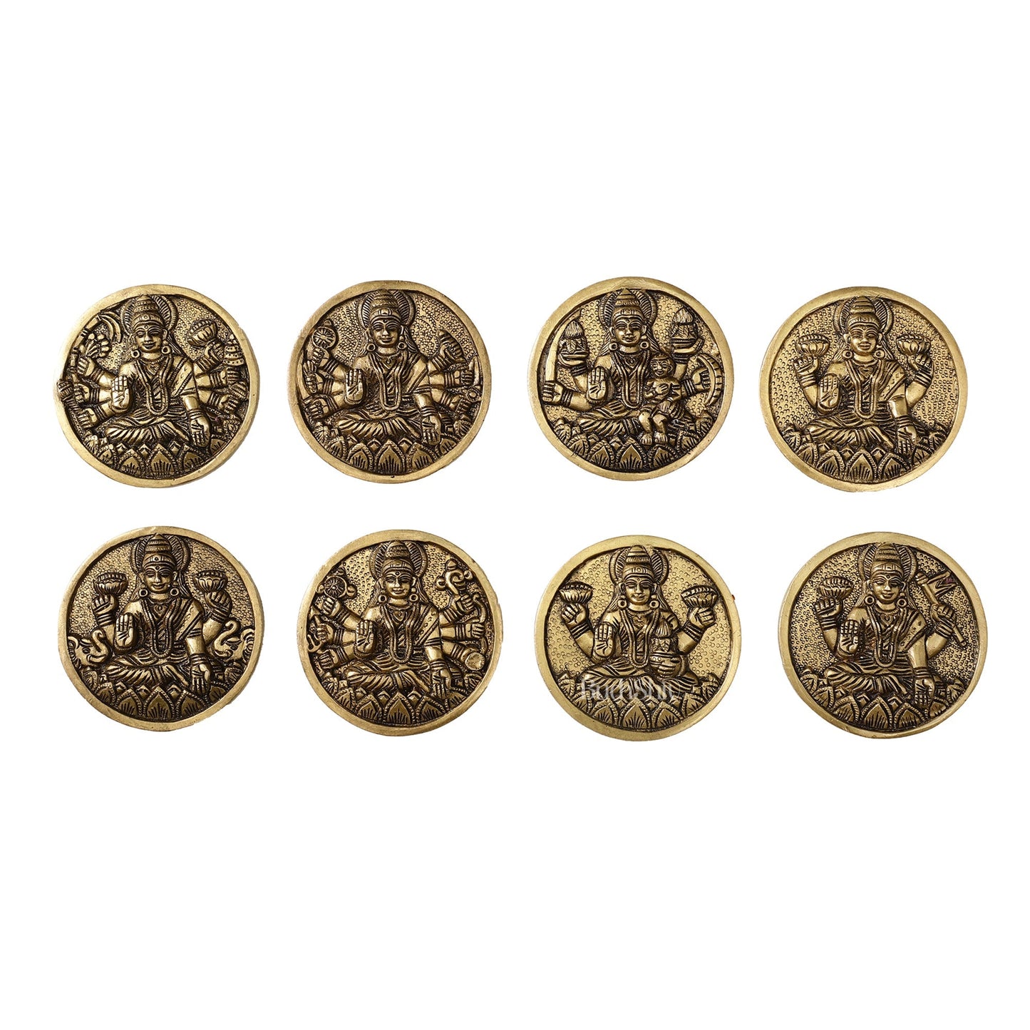 Brass Superfine Ashtalakshmi Round Wall Hangings Set - 4x4 inch