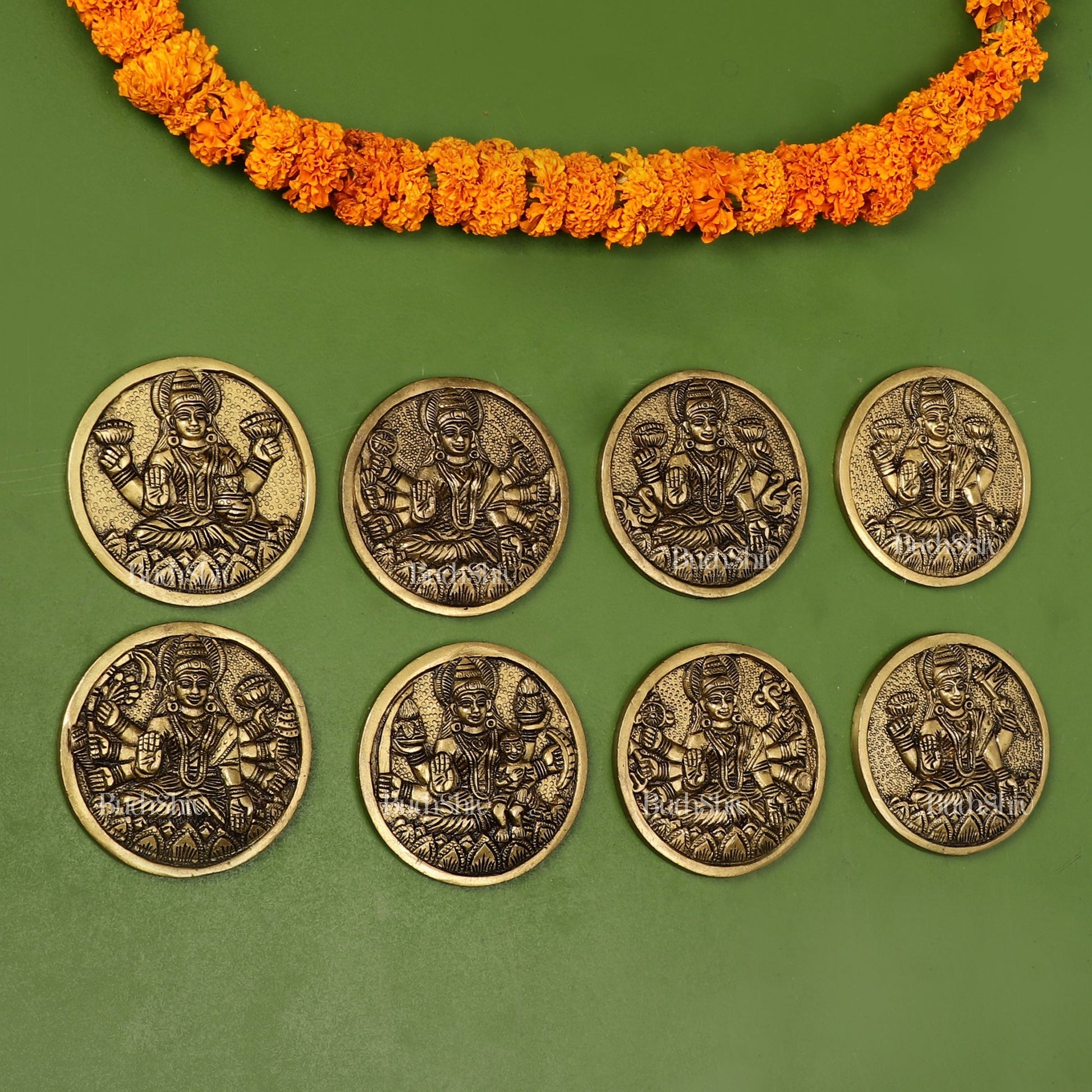 Brass Superfine Ashtalakshmi Round Wall Hangings Set - 4x4 inch