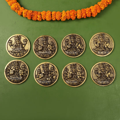 Brass Superfine Ashtalakshmi Round Wall Hangings Set - 4x4 inch