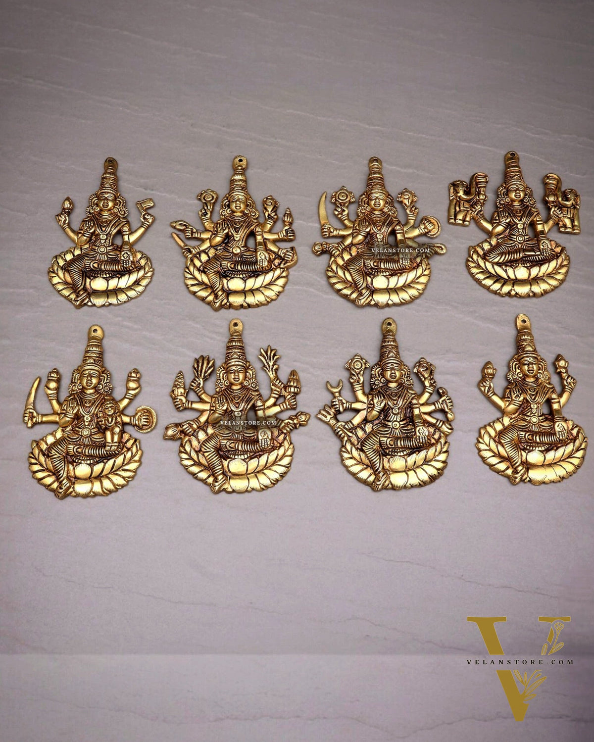Brass Superfine Ashtalakshmi Wall Hanging Set – Intricate Detailing 5.5"