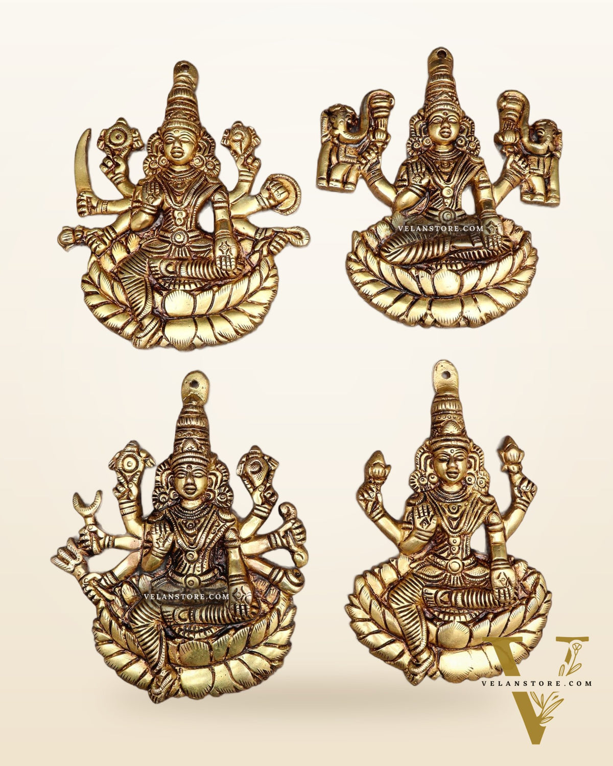 Brass Superfine Ashtalakshmi Wall Hanging Set – Intricate Detailing 5.5"