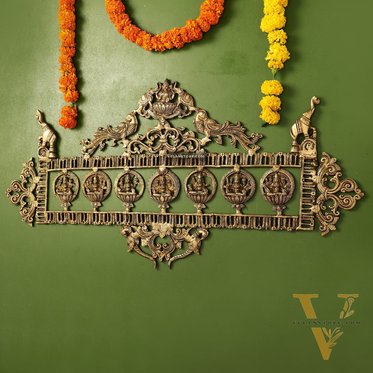 Brass Superfine Ashtalakshmi with elephants Wall Hanging Panel 30"