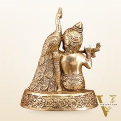Brass Superfine Baal Gopal Krishna with Peacock | 7 Inch Height
