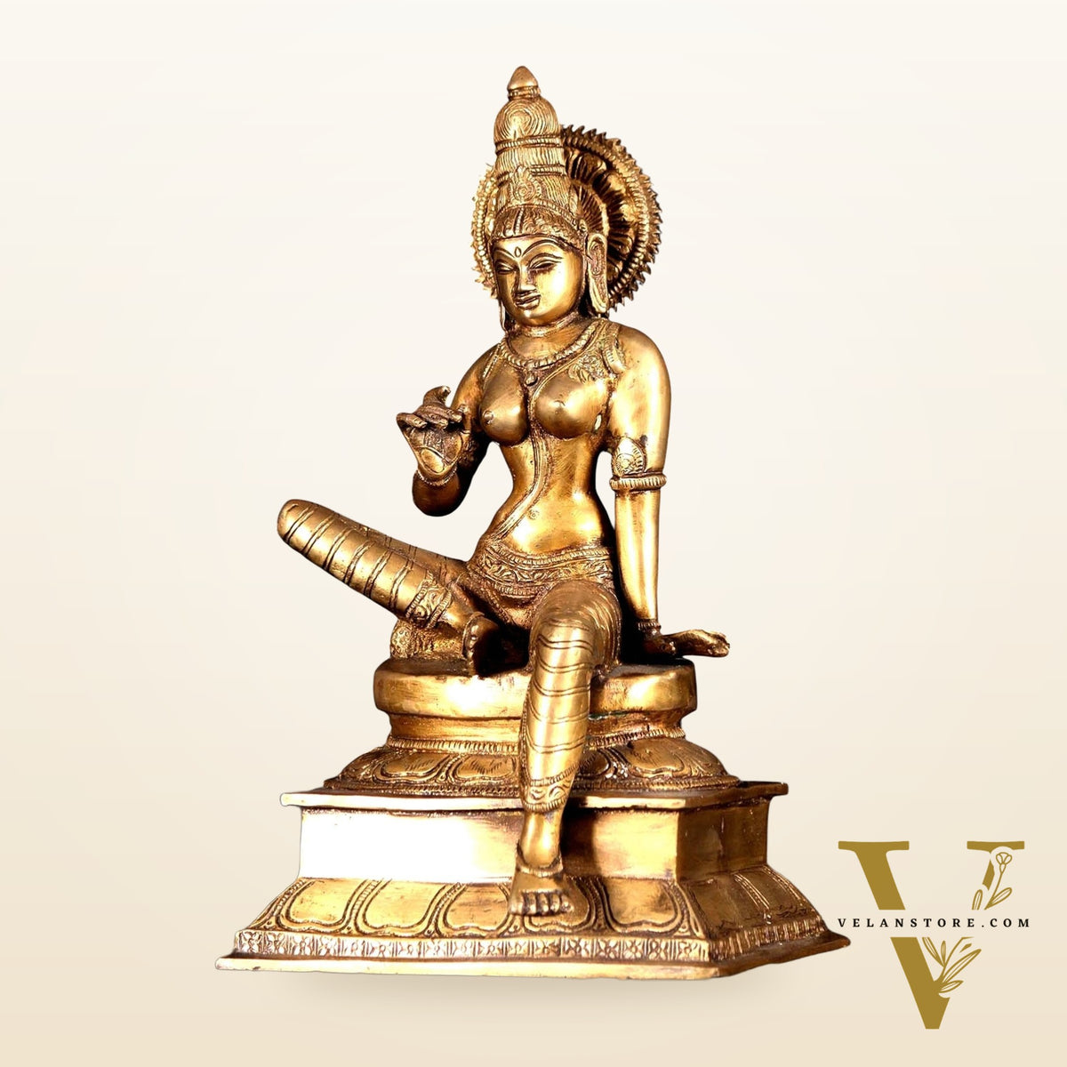 Brass Superfine Bhoga Shakti Goddess Uma Parvati Sitting Statue - 12.5"
