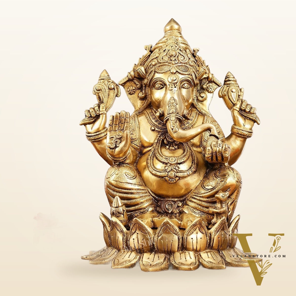 Brass Superfine Big Lord Ganesha Idol for Entrance or Home Temple | Height 15.5 inch