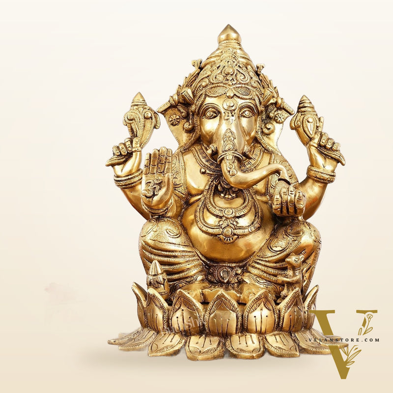 Brass Superfine Big Lord Ganesha Idol for Entrance or Home Temple | Height 15.5 inch
