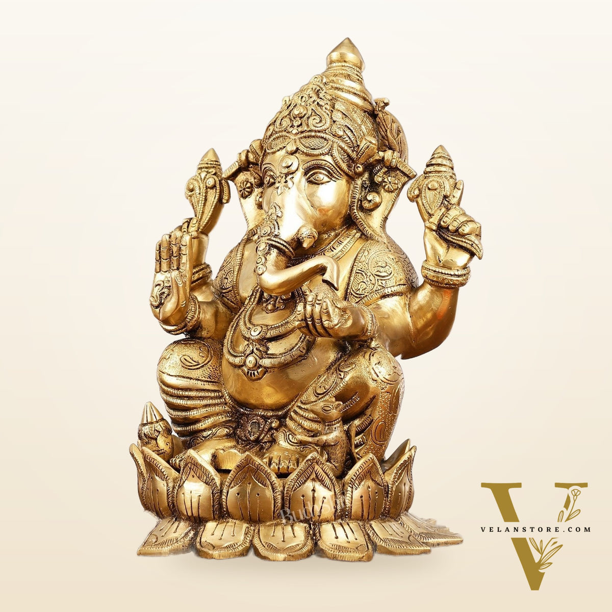 Brass Superfine Big Lord Ganesha Idol for Entrance or Home Temple | Height 15.5 inch