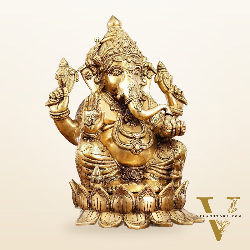 Brass Superfine Big Lord Ganesha Idol for Entrance or Home Temple | Height 15.5 inch