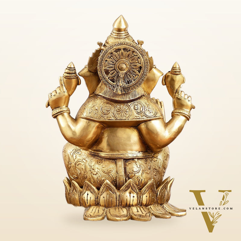Brass Superfine Big Lord Ganesha Idol for Entrance or Home Temple | Height 15.5 inch