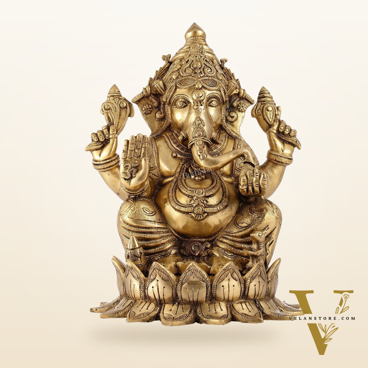 Brass Superfine Big Lord Ganesha Idol for Entrance or Home Temple | Height 15.5 inch