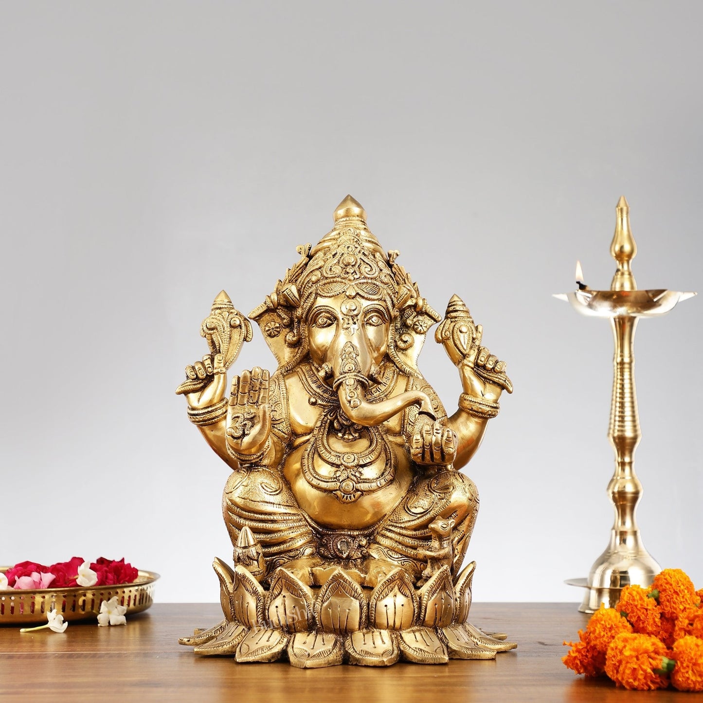 Brass Superfine Big Lord Ganesha Idol for Entrance or Home Temple | Height 15.5 inch
