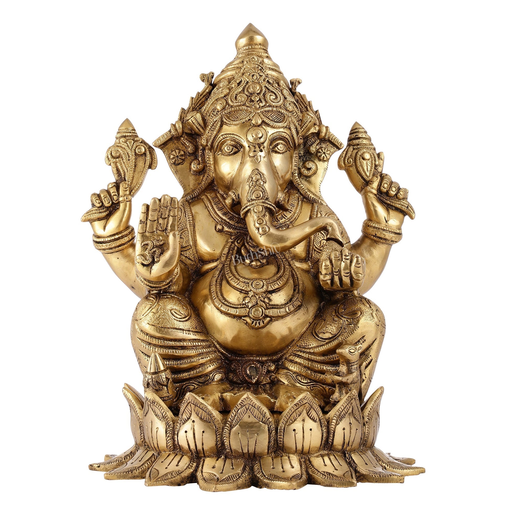 Brass Superfine Big Lord Ganesha Idol for Entrance or Home Temple | Height 15.5 inch