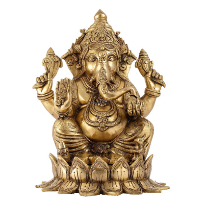 Brass Superfine Big Lord Ganesha Idol for Entrance or Home Temple | Height 15.5 inch