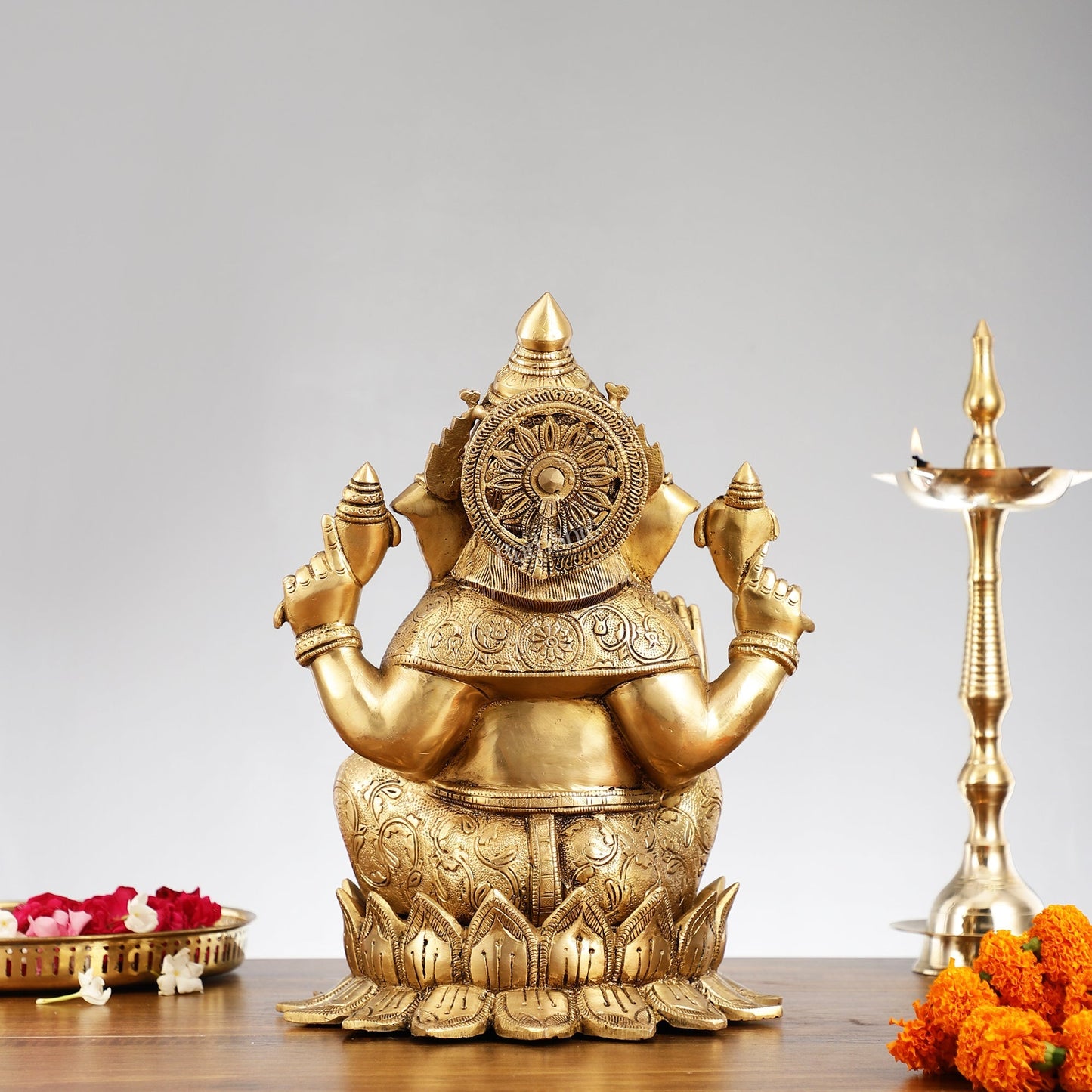Brass Superfine Big Lord Ganesha Idol for Entrance or Home Temple | Height 15.5 inch