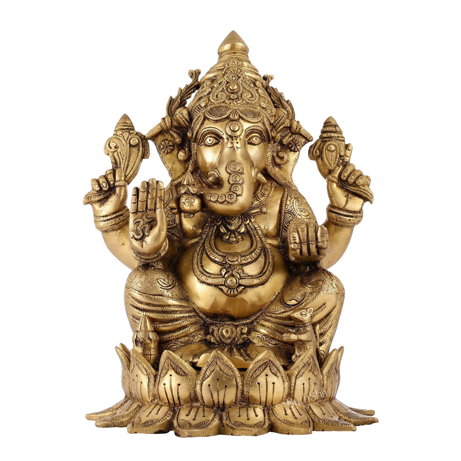 Brass Superfine Big Lord Ganesha Idol (Right Side Trunk) | Height 15.5 inch