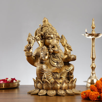 Brass Superfine Big Lord Ganesha Idol (Right Side Trunk) | Height 15.5 inch