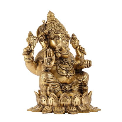 Brass Superfine Big Lord Ganesha Idol (Right Side Trunk) | Height 15.5 inch