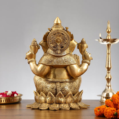 Brass Superfine Big Lord Ganesha Idol (Right Side Trunk) | Height 15.5 inch
