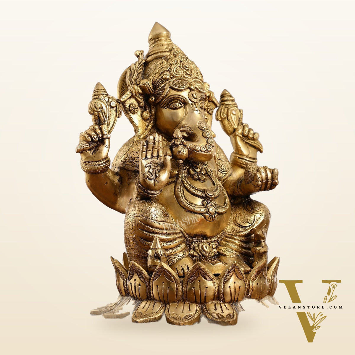 Brass Superfine Big Lord Ganesha Idol (Right Side Trunk) | Height 15.5 inch