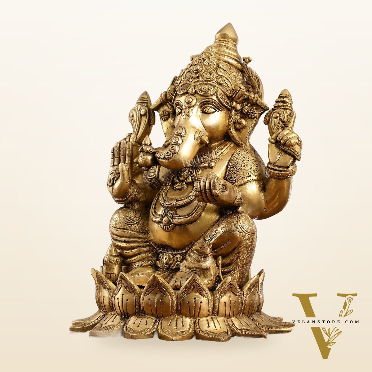 Brass Superfine Big Lord Ganesha Idol (Right Side Trunk) | Height 15.5 inch
