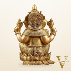 Brass Superfine Big Lord Ganesha Idol (Right Side Trunk) | Height 15.5 inch