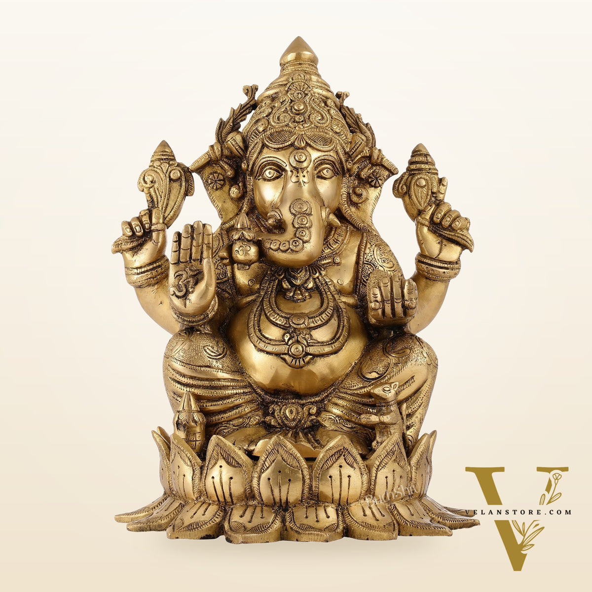 Brass Superfine Big Lord Ganesha Idol (Right Side Trunk) | Height 15.5 inch