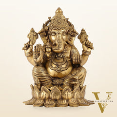 Brass Superfine Big Lord Ganesha Idol (Right Side Trunk) | Height 15.5 inch