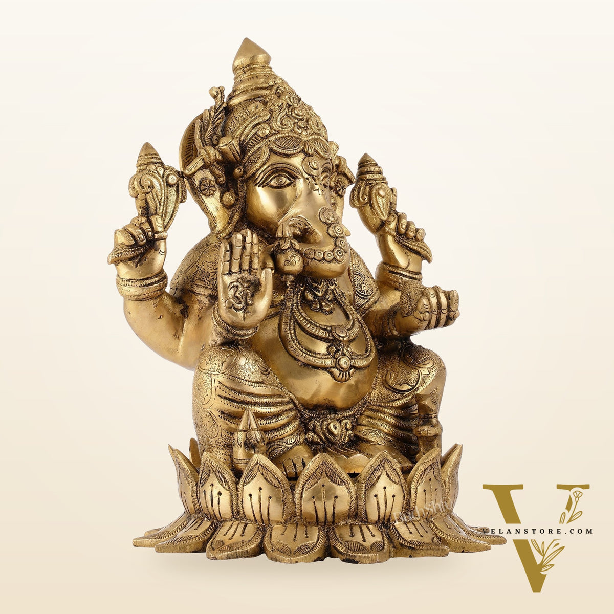 Brass Superfine Big Lord Ganesha Idol (Right Side Trunk) | Height 15.5 inch