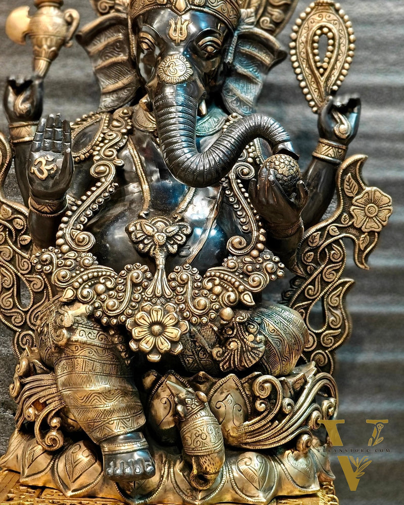 Brass Superfine Black Large Ganesha Statue 29 inch