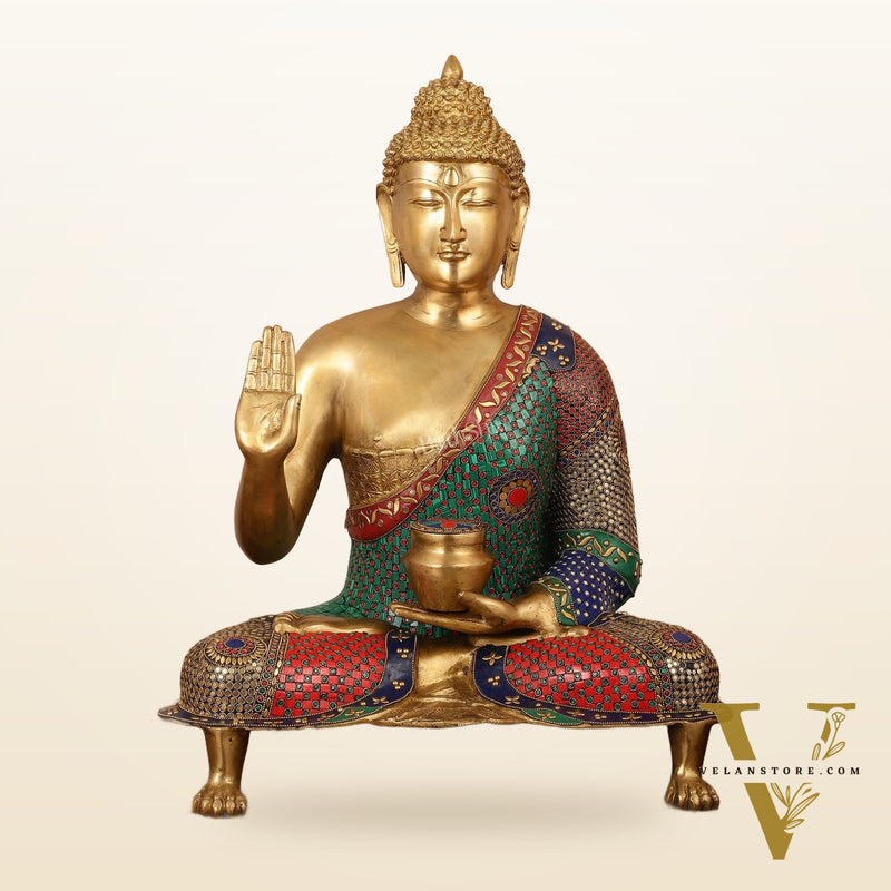 Brass Superfine Buddha Statue with Meenakari - 26 Inch