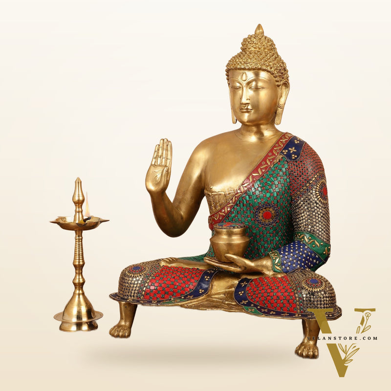 Brass Superfine Buddha Statue with Meenakari - 26 Inch