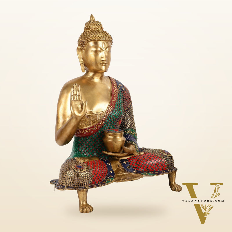 Brass Superfine Buddha Statue with Meenakari - 26 Inch