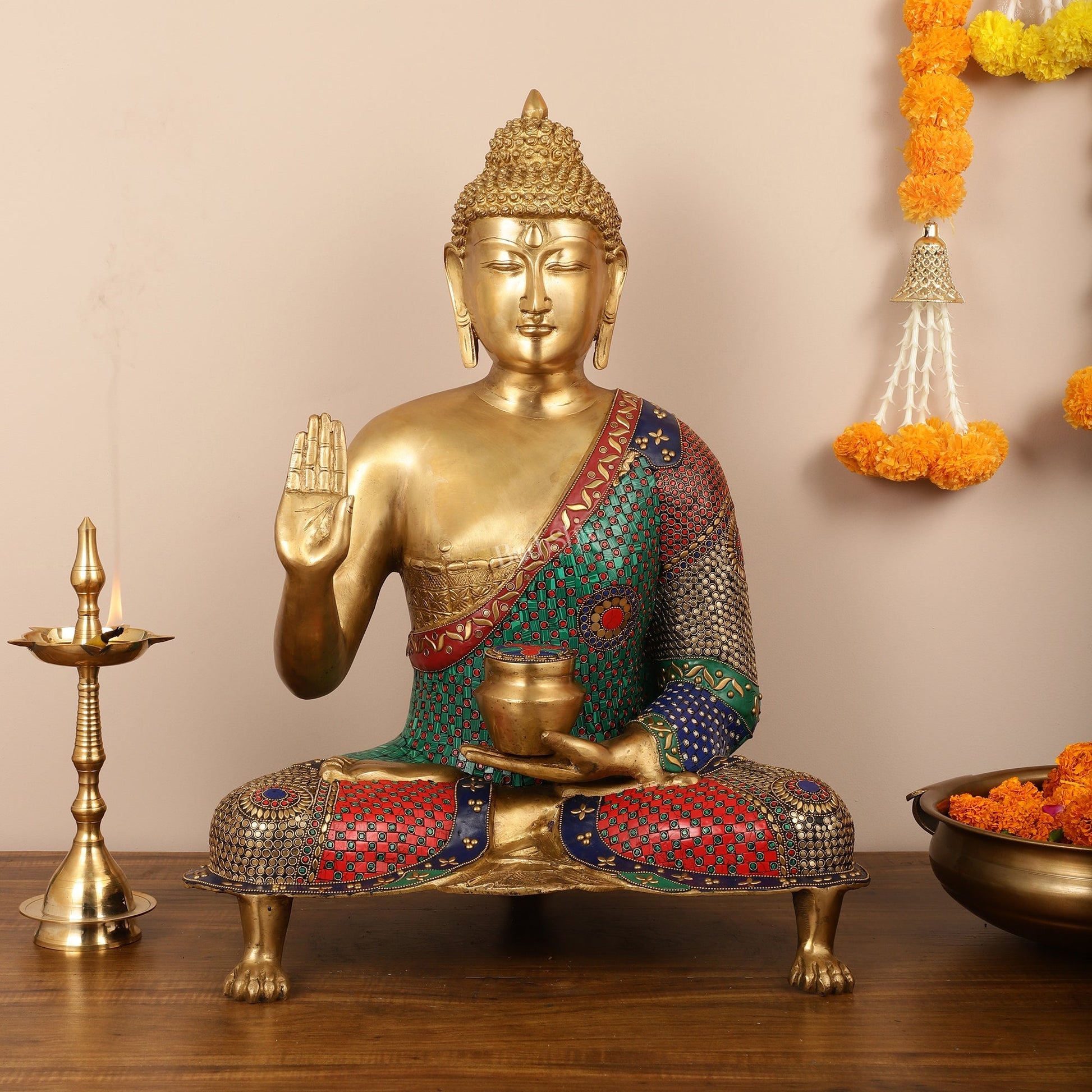 Brass Superfine Buddha Statue with Meenakari - 26 Inch