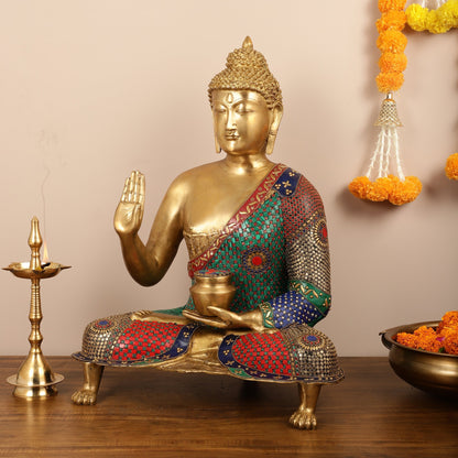 Brass Superfine Buddha Statue with Meenakari - 26 Inch