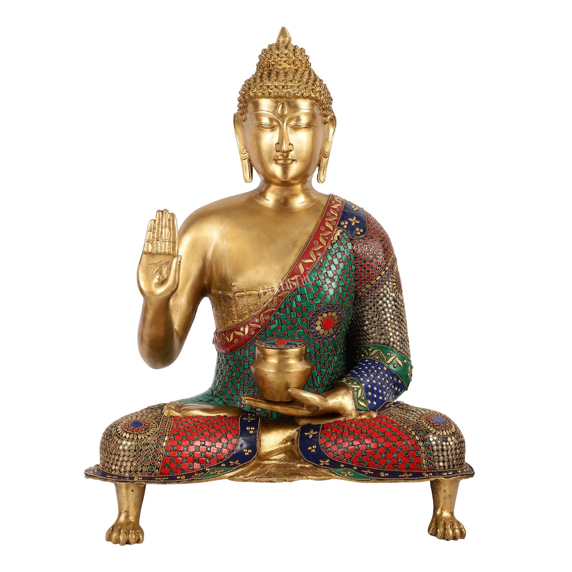 Brass Superfine Buddha Statue with Meenakari - 26 Inch
