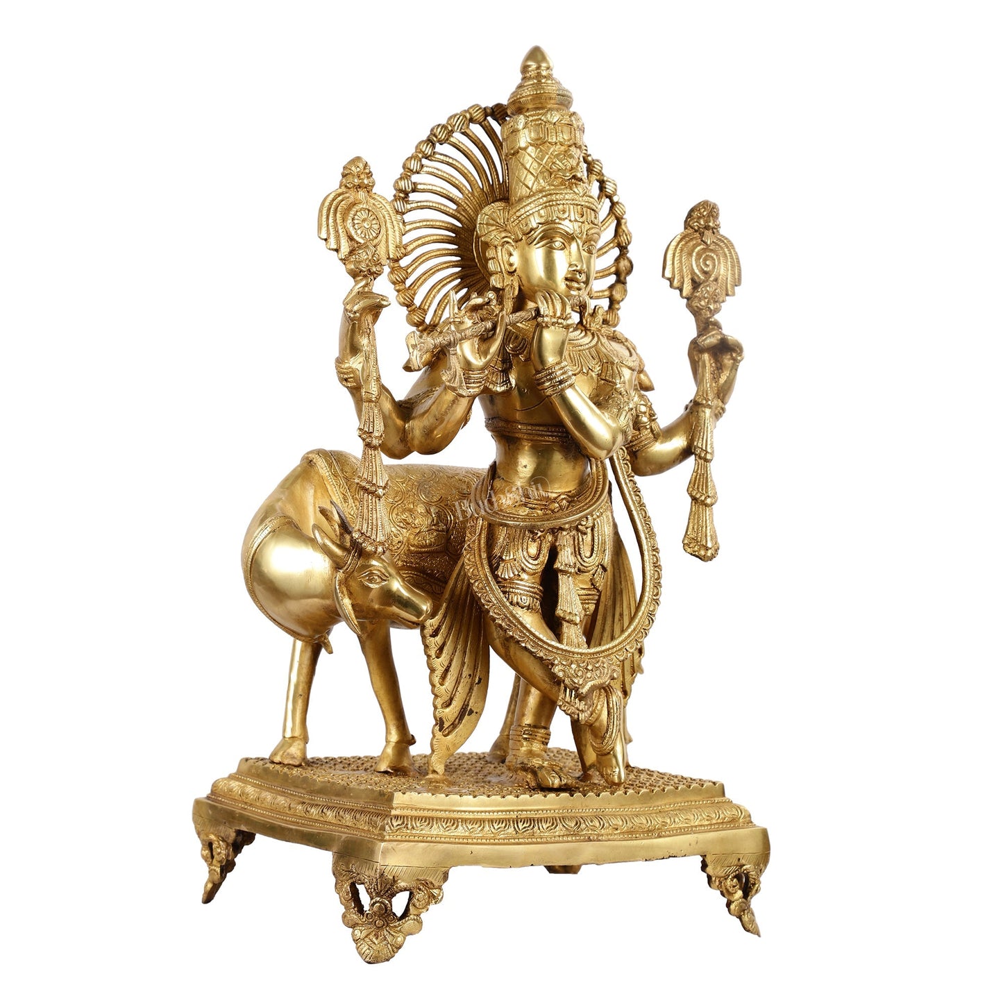 Brass Superfine Lord Krishna Statue with Shankh and Chakra - 24" Tall, 22kg