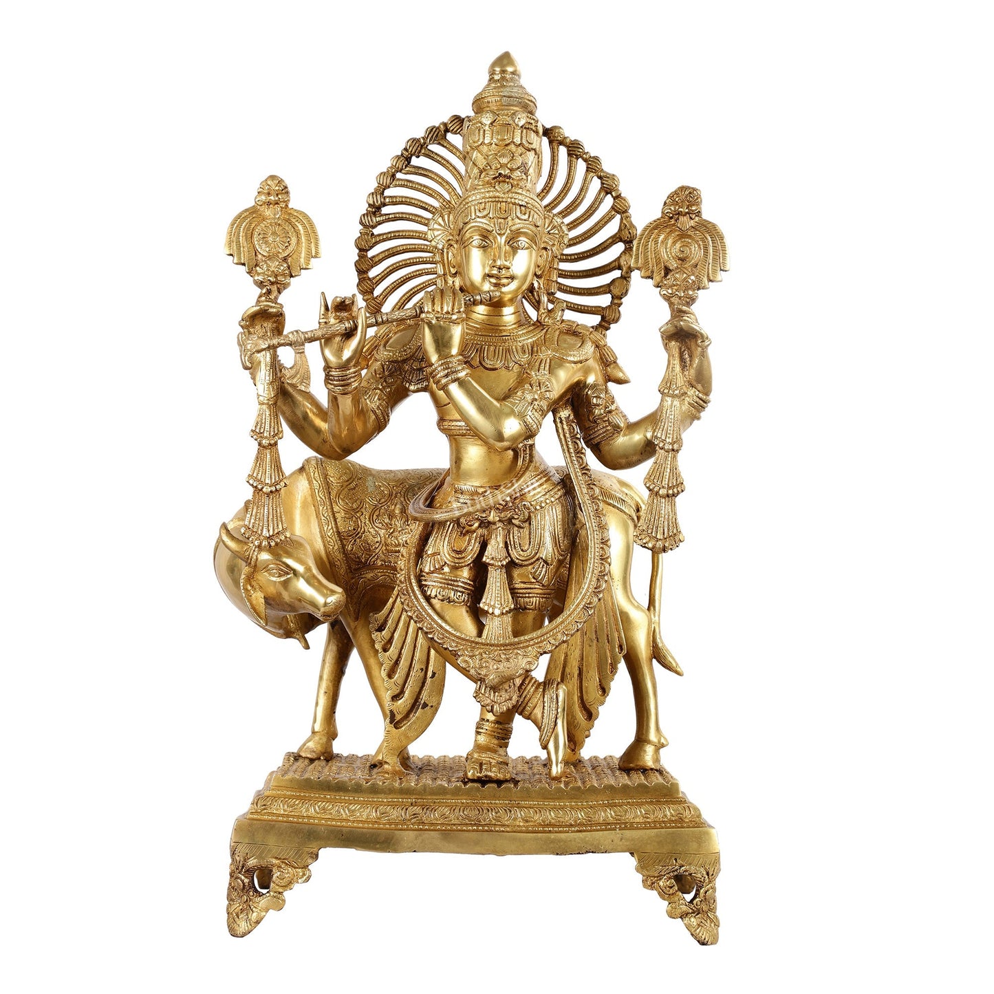 Brass Superfine Lord Krishna Statue with Shankh and Chakra - 24" Tall, 22kg