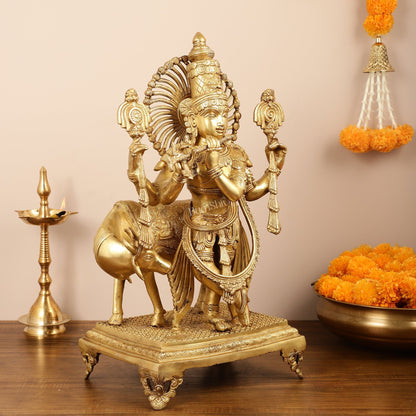 Brass Superfine Lord Krishna Statue with Shankh and Chakra - 24" Tall, 22kg